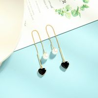 Mori Girly Earrings S925 Silver Needle Long Pearl Ear Line Enamel Glaze Love Earrings Wholesale Nihaojewelry main image 5