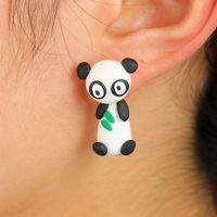 Cute Cartoon Animal Three-dimensional Soft Ceramic Earrings Cute Panda Earrings Bears Eating Bamboo Leaves Split Earrings Wholesale Nihaojewelry main image 1