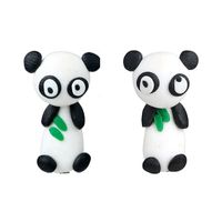 Cute Cartoon Animal Three-dimensional Soft Ceramic Earrings Cute Panda Earrings Bears Eating Bamboo Leaves Split Earrings Wholesale Nihaojewelry main image 3