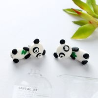 Cute Cartoon Animal Three-dimensional Soft Ceramic Earrings Cute Panda Earrings Bears Eating Bamboo Leaves Split Earrings Wholesale Nihaojewelry main image 5