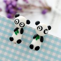 Cute Cartoon Animal Three-dimensional Soft Ceramic Earrings Cute Panda Earrings Bears Eating Bamboo Leaves Split Earrings Wholesale Nihaojewelry main image 6