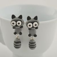 Handmade Soft Ceramic Small Raccoon Earrings Cartoon Personality Split Earrings Wholesale Nihaojewelry main image 3