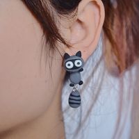 Handmade Soft Ceramic Small Raccoon Earrings Cartoon Personality Split Earrings Wholesale Nihaojewelry main image 1