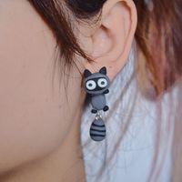 Handmade Soft Ceramic Small Raccoon Earrings Cartoon Personality Split Earrings Wholesale Nihaojewelry main image 2