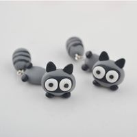 Handmade Soft Ceramic Small Raccoon Earrings Cartoon Personality Split Earrings Wholesale Nihaojewelry main image 5