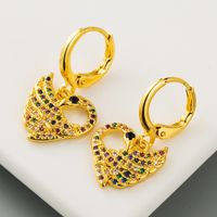 Original Personality Heart-shaped Hollow Earrings Micro-set Color Zircon Brass Plated True Gold Peacock Earrings Wholesale Nihaojewelry main image 1