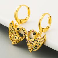 Original Personality Heart-shaped Hollow Earrings Micro-set Color Zircon Brass Plated True Gold Peacock Earrings Wholesale Nihaojewelry main image 5
