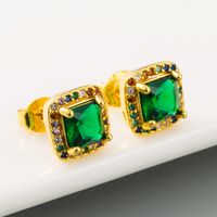 Retro Personality Luxury Emerald Earrings Ladies Brass 18k Gold Plated Micro-set Zircon Earrings Wholesale Nihaojewelry main image 3