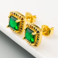 Retro Personality Luxury Emerald Earrings Ladies Brass 18k Gold Plated Micro-set Zircon Earrings Wholesale Nihaojewelry main image 4
