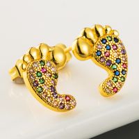 New Creative Exaggerated Brass Gold-plated Big Feet Earrings Micro-set Color Zircon Fine Earrings Wholesale Nihaojewelry main image 1