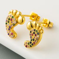 New Creative Exaggerated Brass Gold-plated Big Feet Earrings Micro-set Color Zircon Fine Earrings Wholesale Nihaojewelry main image 4