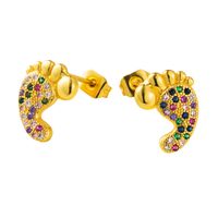 New Creative Exaggerated Brass Gold-plated Big Feet Earrings Micro-set Color Zircon Fine Earrings Wholesale Nihaojewelry main image 6