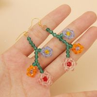 Korean Cute Hand-woven Crystal Flower Earrings Long Temperament Earring Jewelry Wholesale Nihaojewelry main image 1