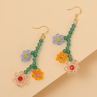 Korean Cute Hand-woven Crystal Flower Earrings Long Temperament Earring Jewelry Wholesale Nihaojewelry main image 4