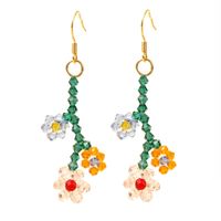 Korean Cute Hand-woven Crystal Flower Earrings Long Temperament Earring Jewelry Wholesale Nihaojewelry main image 6