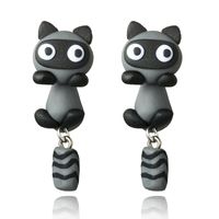 Handmade Soft Ceramic Small Raccoon Earrings Cartoon Personality Split Earrings Wholesale Nihaojewelry sku image 1