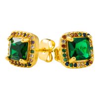 Retro Personality Luxury Emerald Earrings Ladies Brass 18k Gold Plated Micro-set Zircon Earrings Wholesale Nihaojewelry sku image 1