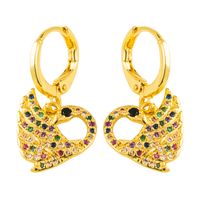 Original Personality Heart-shaped Hollow Earrings Micro-set Color Zircon Brass Plated True Gold Peacock Earrings Wholesale Nihaojewelry sku image 1