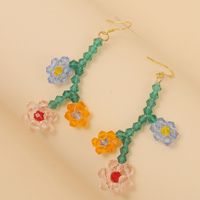 Korean Cute Hand-woven Crystal Flower Earrings Long Temperament Earring Jewelry Wholesale Nihaojewelry sku image 1