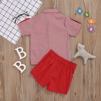 Short-sleeved Single-breasted Shirt Shorts Striped Color Matching Gentleman Suit Spot Two-color Optional Wholesale Nihaojewelry main image 5