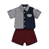 Short-sleeved Single-breasted Shirt Shorts Striped Color Matching Gentleman Suit Spot Two-color Optional Wholesale Nihaojewelry main image 3