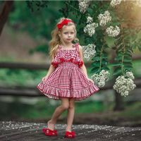 Girls' Dresses Summer New Style Lace Red Plaid Sling Princess Dress Children's Clothes Wholesale Nihaojewelry main image 1