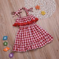 Girls' Dresses Summer New Style Lace Red Plaid Sling Princess Dress Children's Clothes Wholesale Nihaojewelry main image 3