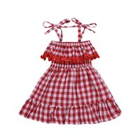 Girls' Dresses Summer New Style Lace Red Plaid Sling Princess Dress Children's Clothes Wholesale Nihaojewelry main image 6