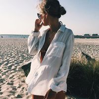 New Crepe Shirt Style Beach Jacket Vacation Sun Protection Clothing Bikini Blouse Women's Swimsuit Outer Wear Cardigan main image 1