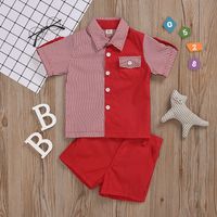 Short-sleeved Single-breasted Shirt Shorts Striped Color Matching Gentleman Suit Spot Two-color Optional Wholesale Nihaojewelry sku image 2