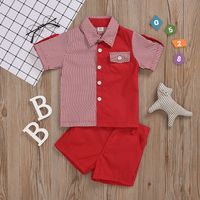 Short-sleeved Single-breasted Shirt Shorts Striped Color Matching Gentleman Suit Spot Two-color Optional Wholesale Nihaojewelry sku image 4