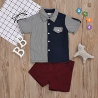 Short-sleeved Single-breasted Shirt Shorts Striped Color Matching Gentleman Suit Spot Two-color Optional Wholesale Nihaojewelry sku image 7
