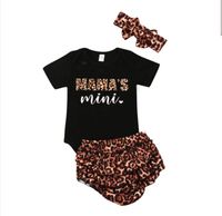Style Letter Printed Black T-shirt Top Leopard Print Shorts Turban Boy Three-piece Suit Wholesale Nihaojewelry sku image 4