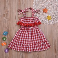 Girls' Dresses Summer New Style Lace Red Plaid Sling Princess Dress Children's Clothes Wholesale Nihaojewelry sku image 1