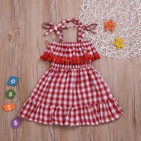 Vestidos Para Niñas Verano Nuevo Estilo Encaje Rojo A Cuadros Honda Princesa Vestido Ropa Para Niños Al Por Mayor Nihaojewelry sku image 2