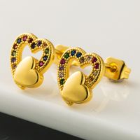 Hot-sale Heart-shaped Earrings Hypoallergenic Copper Inlaid Color Zircon Earrings Temperament Fashion Earrings Wholesale Nihaojewelry main image 4