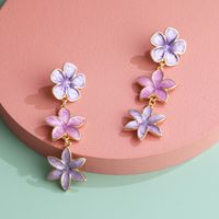 Fashion Retro Lilac Oil Drop Flower Earrings Three Earrings Personalized Earrings Wholesale Nihaojewelry main image 4
