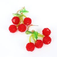 Stylish Hand-woven Crystal Beaded Cherry Earrings Fruit Earrings Cute Wholesale Nihaojewelry main image 3
