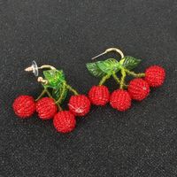 Stylish Hand-woven Crystal Beaded Cherry Earrings Fruit Earrings Cute Wholesale Nihaojewelry main image 4