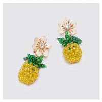 Fashion Exaggerated Hand-woven Flowers Pineapple Earrings Creative Cute Fruit Earrings Wholesale Nihaojewelry main image 4