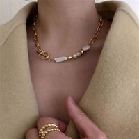 Korea Unique Baroque Pearl Necklace Metal Chain Buckle Pearl Chain Necklace Wholesale Nihaojewelry main image 3