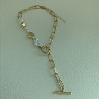 Korea Unique Baroque Pearl Necklace Metal Chain Buckle Pearl Chain Necklace Wholesale Nihaojewelry main image 6