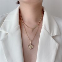 Korean New Metal Chain Choker Double Necklace Clavicle Chain Square Brand Cross Fan Pendant Necklace Wholesale Nihaojewelry main image 1