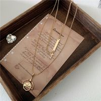 Korean New Metal Chain Choker Double Necklace Clavicle Chain Square Brand Cross Fan Pendant Necklace Wholesale Nihaojewelry main image 3