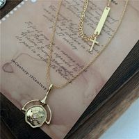 Korean New Metal Chain Choker Double Necklace Clavicle Chain Square Brand Cross Fan Pendant Necklace Wholesale Nihaojewelry main image 4