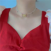 Korea The New Retro Palace Style Handmade Crystal Hollow Double Butterfly Wild Temperament Clavicle Chain Necklace Wholesale Nihaojewelry main image 3