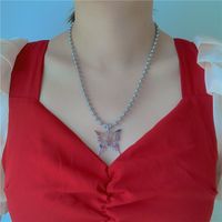 Korea Round Bead Chain Temperament Wild Hollow Butterfly Pearl Necklace Neck Chain Clavicle Chain Choker Wholesale Nihaojewelry main image 2