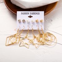 Hot Sale Earring Set 6 Pairs Of Creative Simple Pearl Five-pointed Star Circle Multi-element Earrings Wholesale Nihaojewelry main image 4