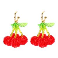 Stylish Hand-woven Crystal Beaded Cherry Earrings Fruit Earrings Cute Wholesale Nihaojewelry sku image 1