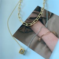 Korea Double-layer Wild Color Matching Thick Chain Design Sense Metal Choker Necklace Clavicle Chain Tide Wholesale Nihaojewelry sku image 1